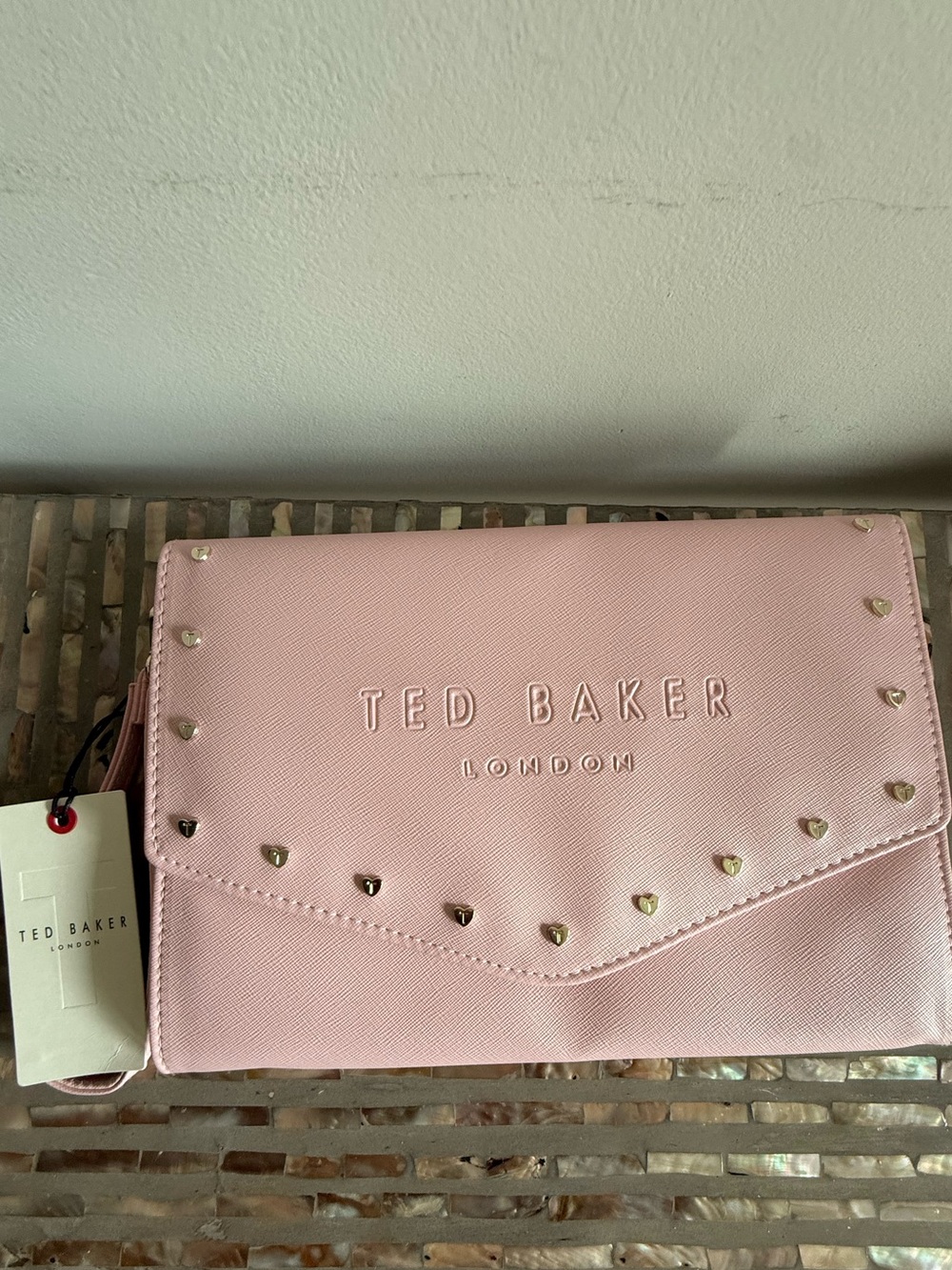 Ted Baker Studeli heart-studded envelope clutch bag